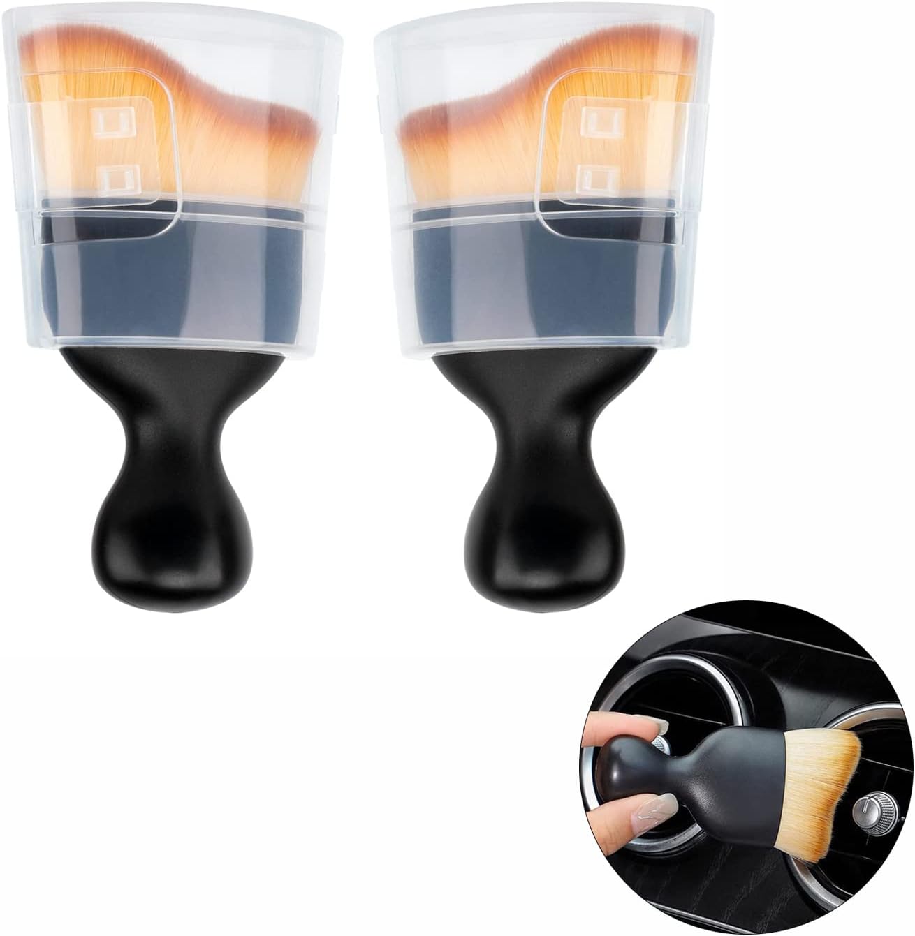 BIGTHREE Car Interior Cleaning Tool Brush with Cover, Car Detailing Brushes, Auto Interior Soft Hair Removal Brush, Car Brush, Car Cleaning Brush, Car Interior Cleaning Tool Brush, Scratch Free 2Pcs