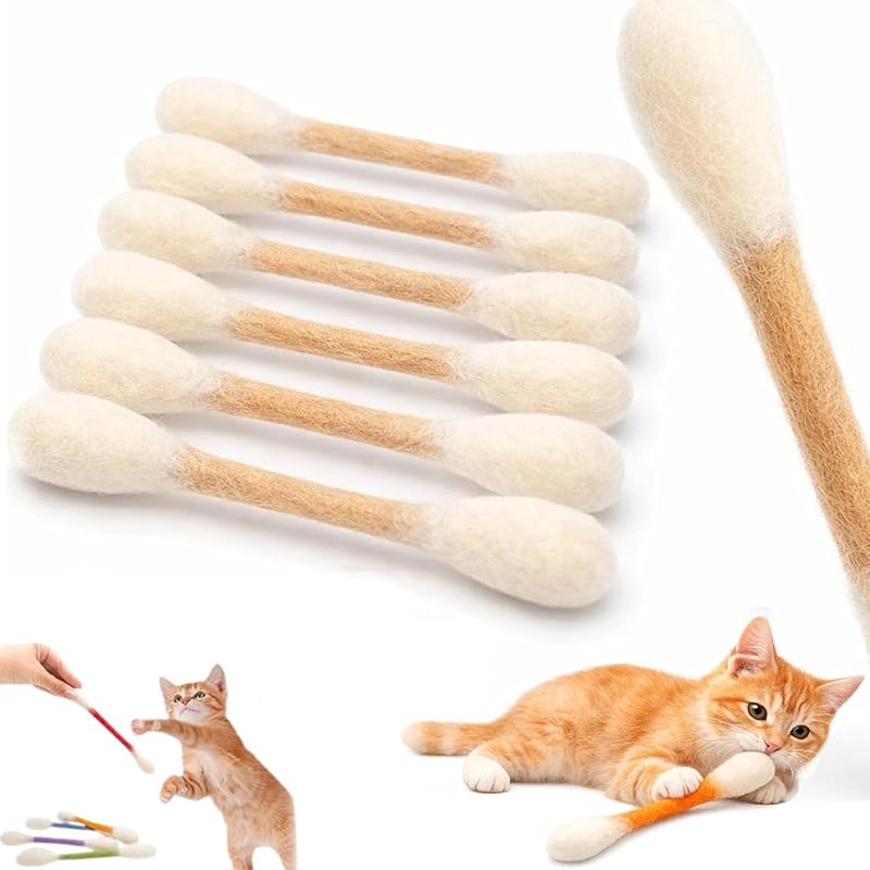 Cotton Swabs Cat Toys with Catnip 6 Pk Big Durable Kitten Chew Dental Teething Ropes Giant Interactive Felt Kitty Kicker Toy Sticks for Boredom Exercise Play Anxiety Digestive Aid Lover Gift