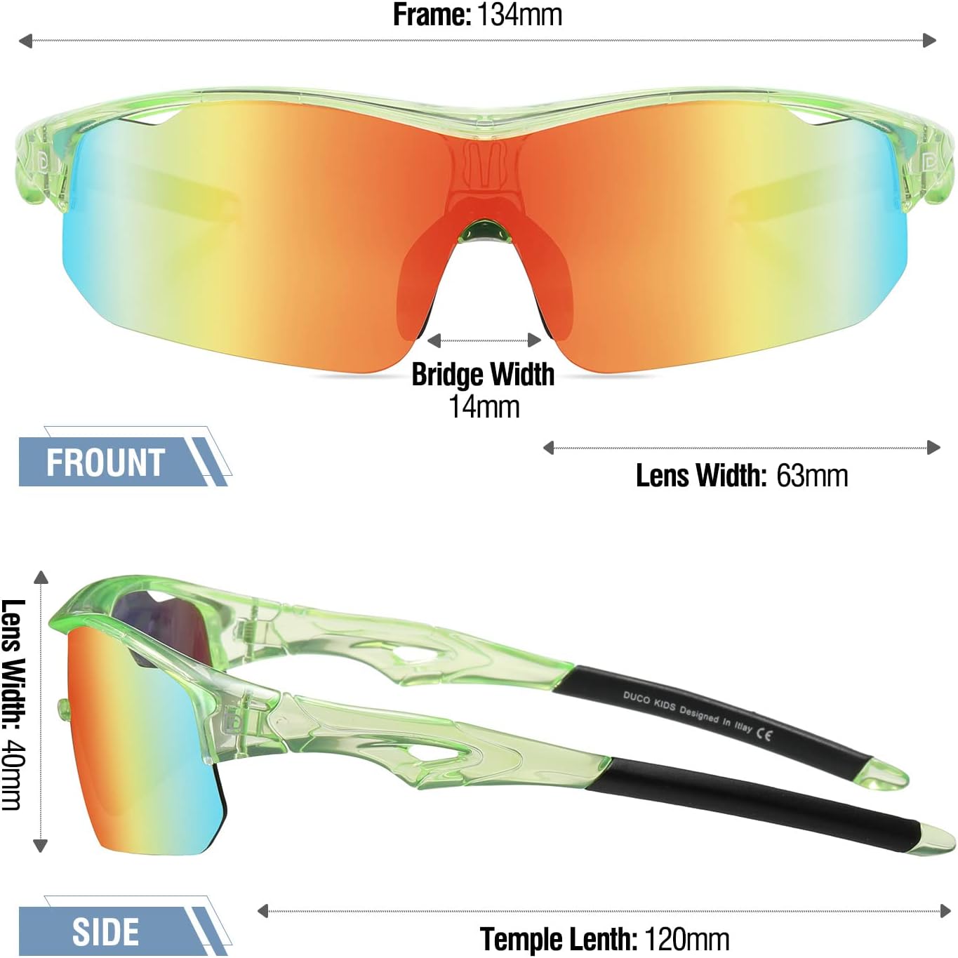 DUCO Sports Youth Baseball Sunglasses Kids Unbreakable TR90 Frame Lightweight Cylcing Glasses for Boys Girls 5-12 Age DK261