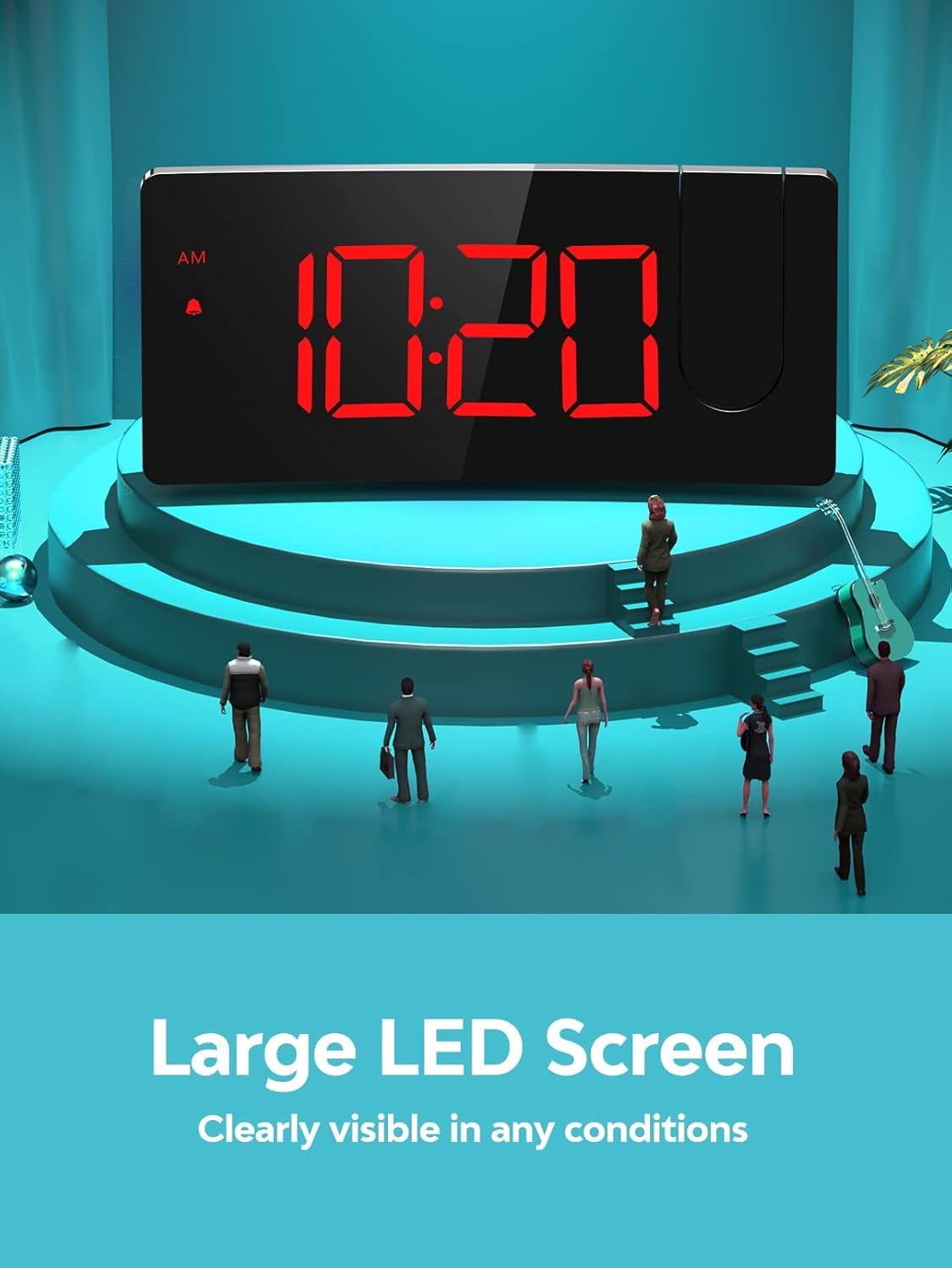 Projection Alarm Clock for Bedrooms, USB Phone Charging Port, 180¡ã Rotable 5'' LED Curved-Screen, 4 Dimmer, Snooze, 12/24H Digital Clock for Decor Desk Teens