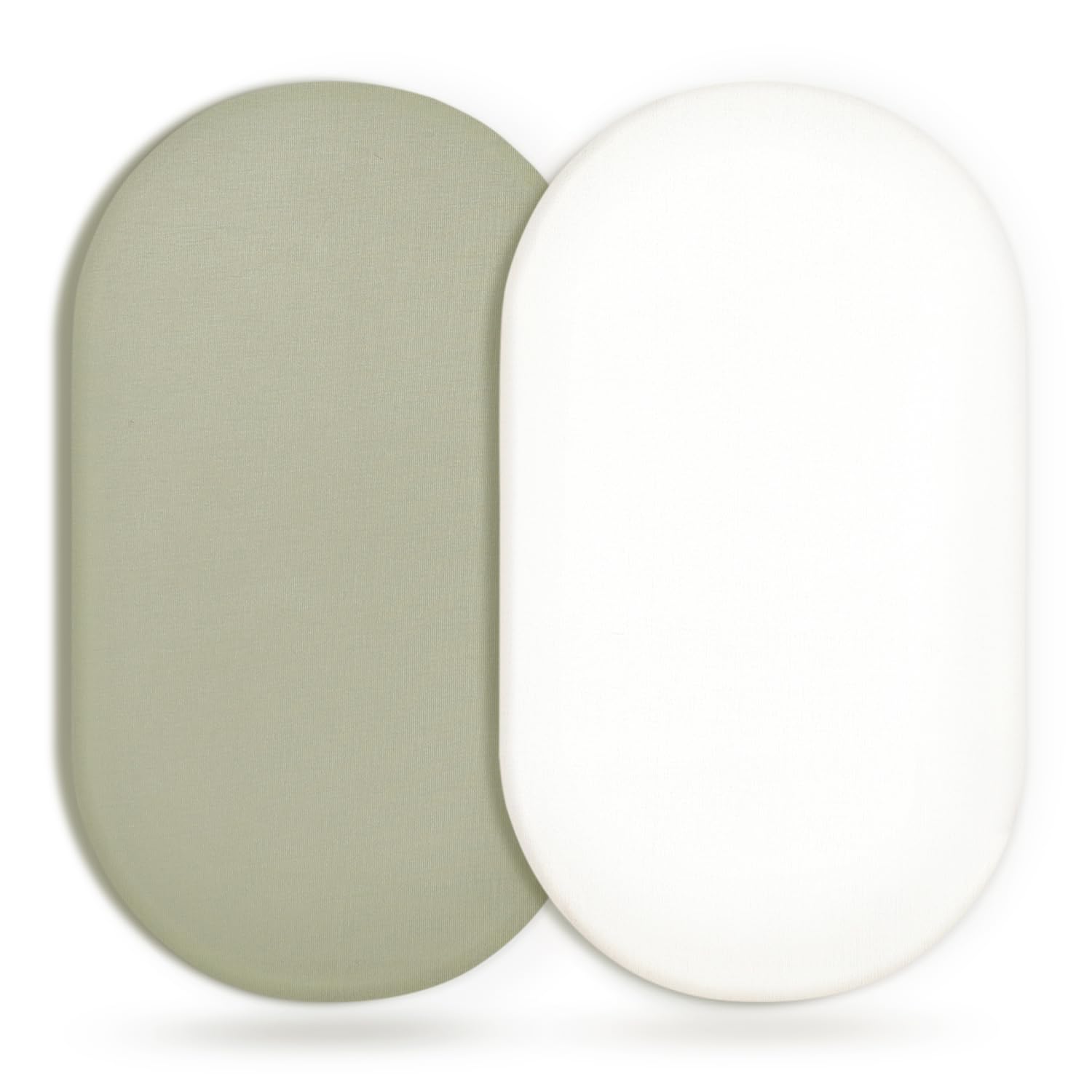 GRSSDER Stretchy Ultra Soft Fitted Bassinet Sheet 2 Pack, Universal Fit for Bassinets Baby Cradle Moses Basket Oval Rectangle Mattress Safe and Snug, Jersey Bassinet Sheets for Girls, White/Sage