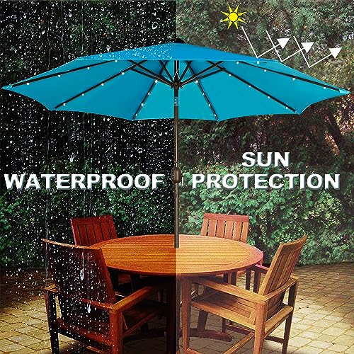 Image of Blissun 9 ft Solar Umbrella, 32 LED Lighted Patio Umbrella, Table Market Umbrella, Outdoor Umbrella for Garden, Deck, Backyard, Pool and Beach (Light Blue)