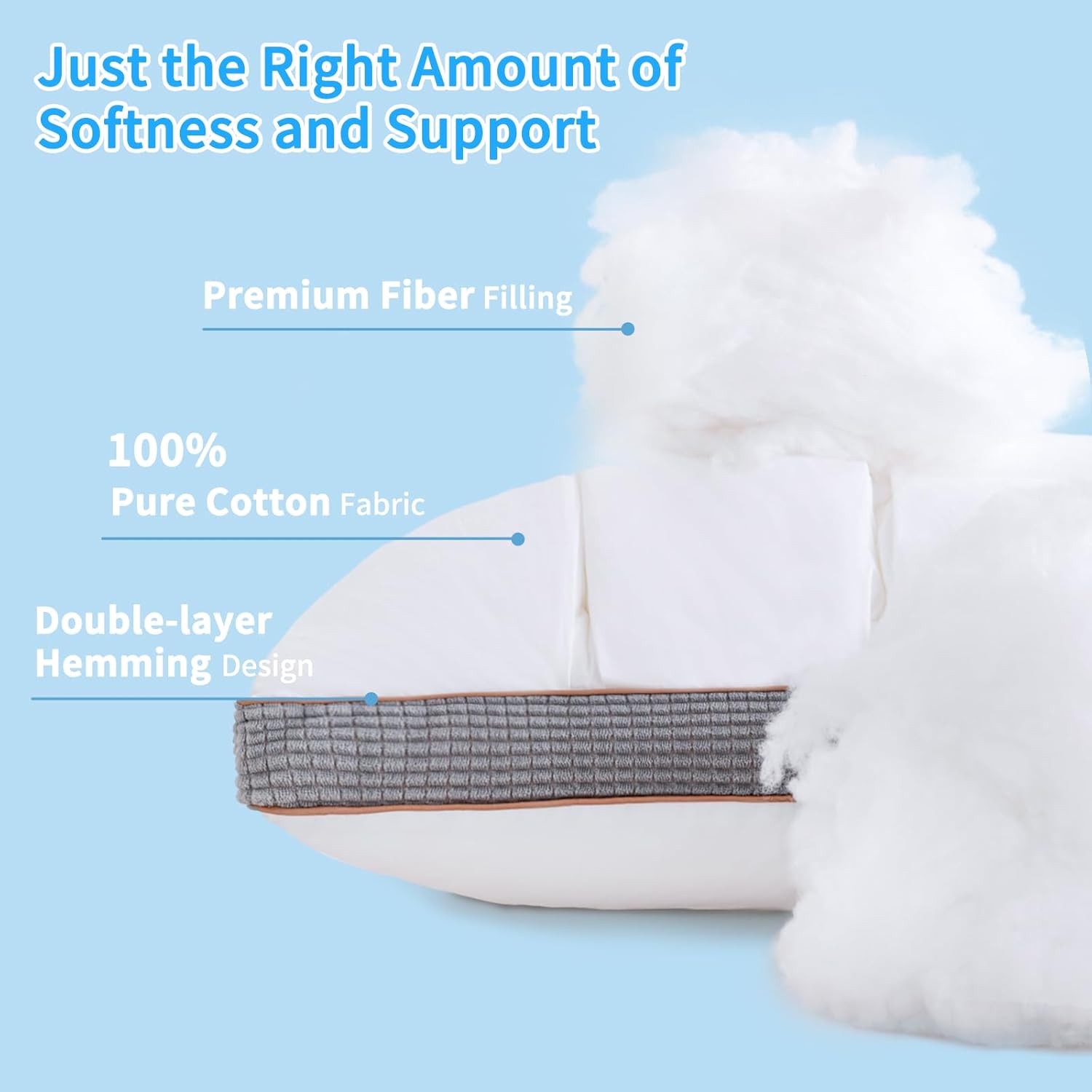 YOUR MOON Soft Pillow Queen for Sleeping, Super Soft Support Down Alternative Pillow, 100% Cotton Shell Luxury Comfy Fluffy Bed Pillows for Sleep(White) - Image 3