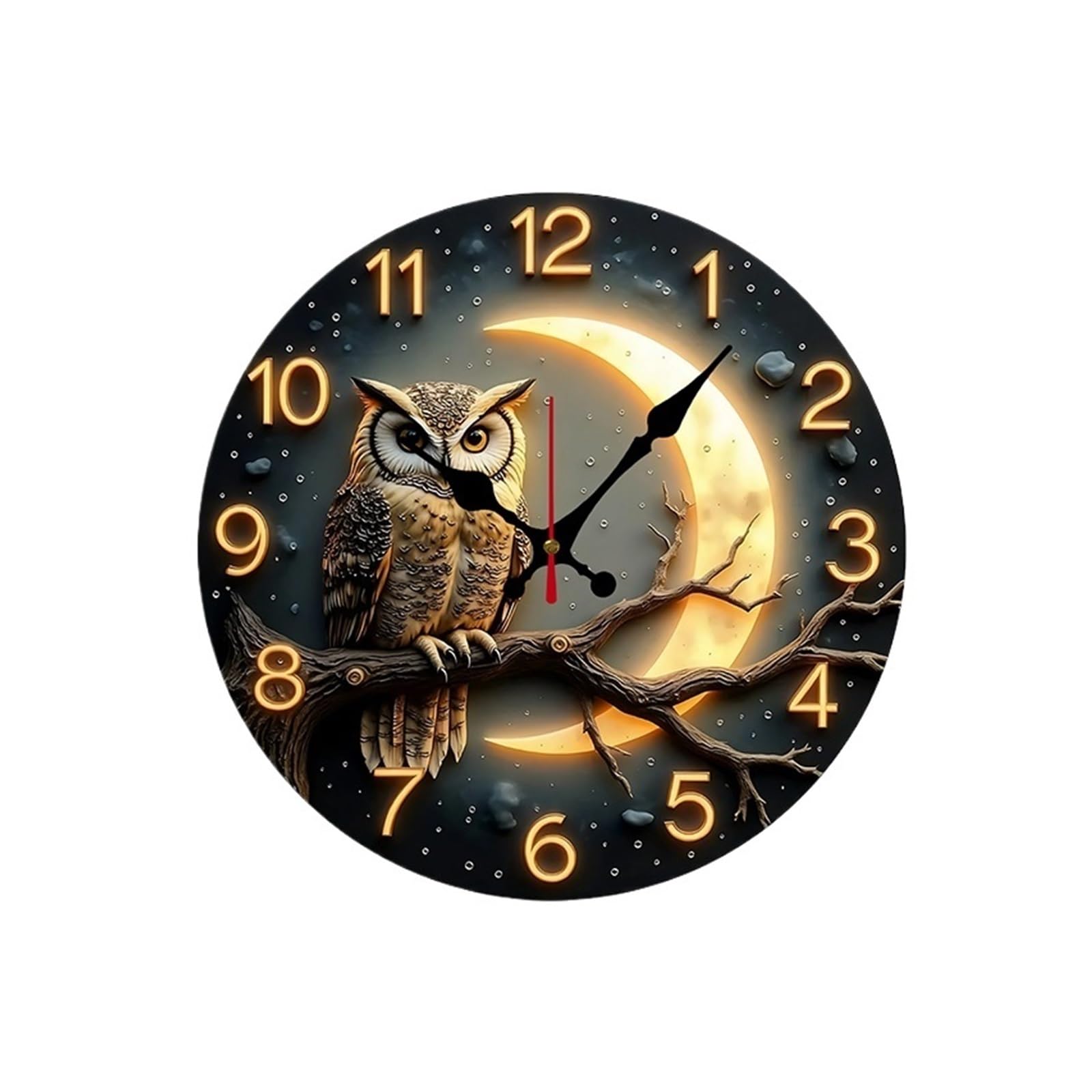 HVSYVVSRL Moonlight Night Wooden Round Silent Hanging Wall Clock, Suitable For Living Room, Office, Study, Bedroom, Home Decoration Quiet Operation