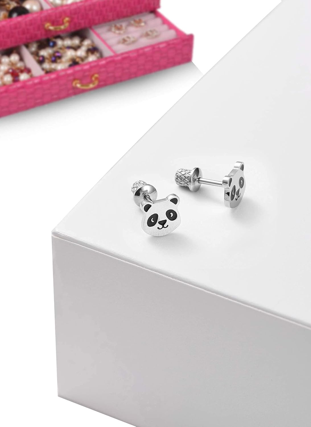 Earrings For Girls, Panda Bear Hypoallergenic Earrings for Girls, Stud Screw On Safety Backs, Stainless Steel Ultra Sensitive Ears Post For Kids, Toddlers, Little Girls, Teens
