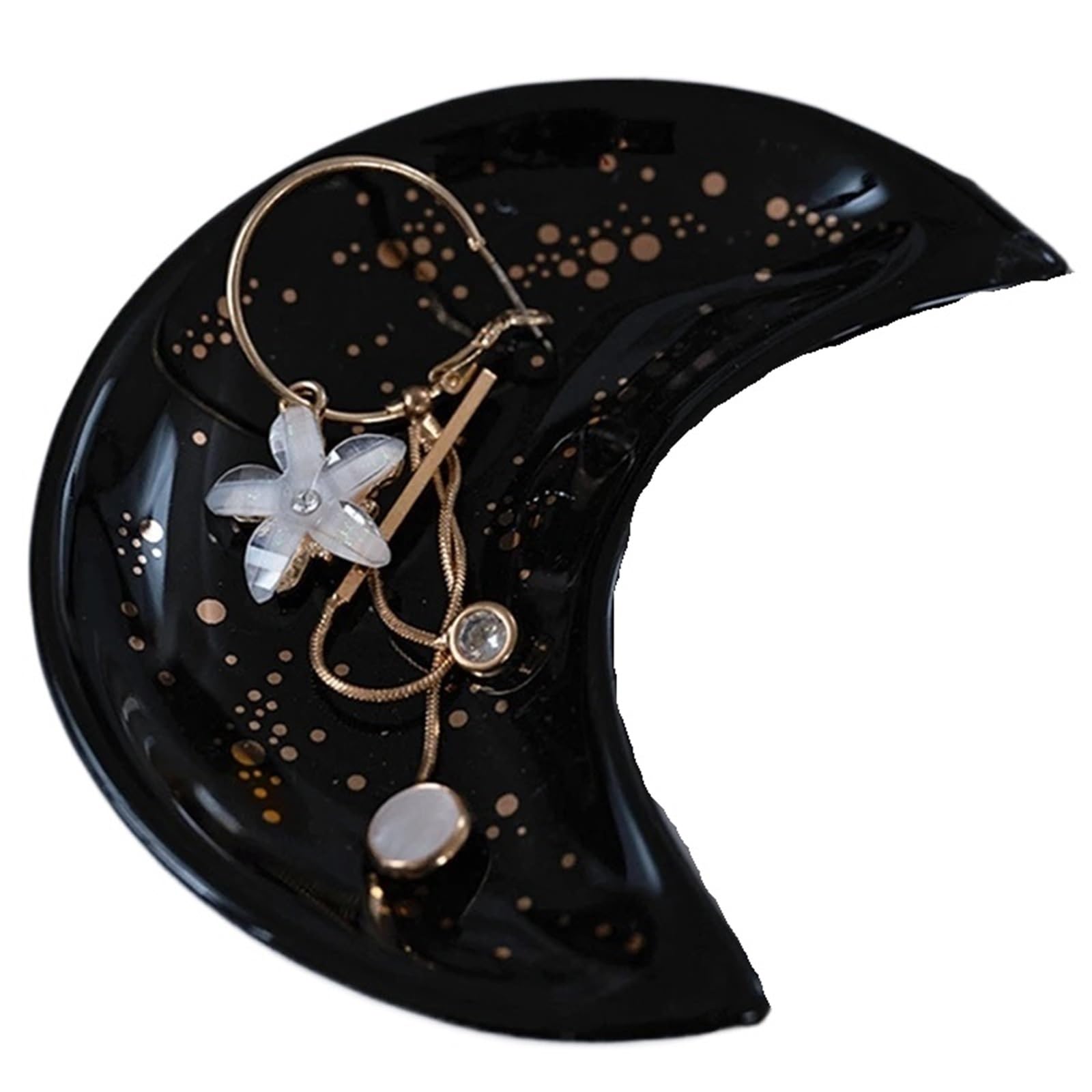 QXBFNDC Ceramic Jewelry Dish Ceramic Moon Shape Small Jewelry Dish Earrings Necklace Ring Storage Plates Fruit Dessert Display Bowl Decoration Tray(Color-4)