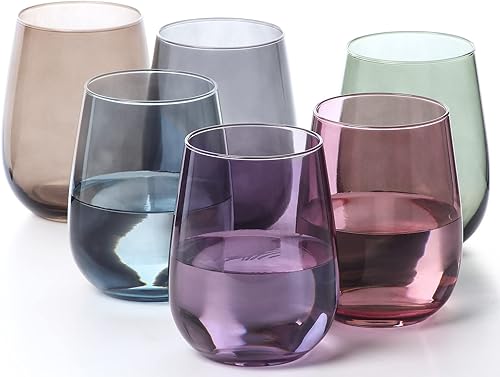 Miniatura 1 de LAV Copas de vino de colores sin tallo, 6 piezas, vasos de vino coloridos de 16 onzas para agua potable y bebidas, tazas elegantes ideales para