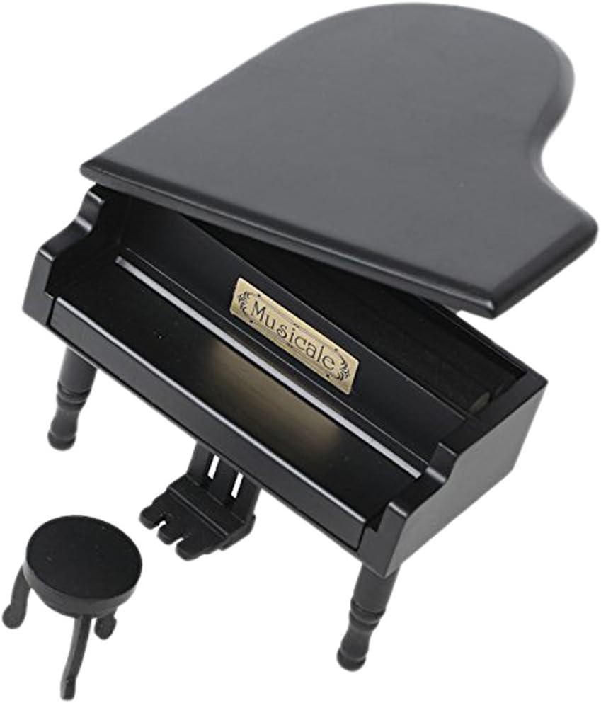 FnLy Retro Wind-Up Wooden Piano Musical Box,Wooden Simulation Gift Music Box,My Heart Will Go On Musical Box,with Gold-Plating Movement in,Black