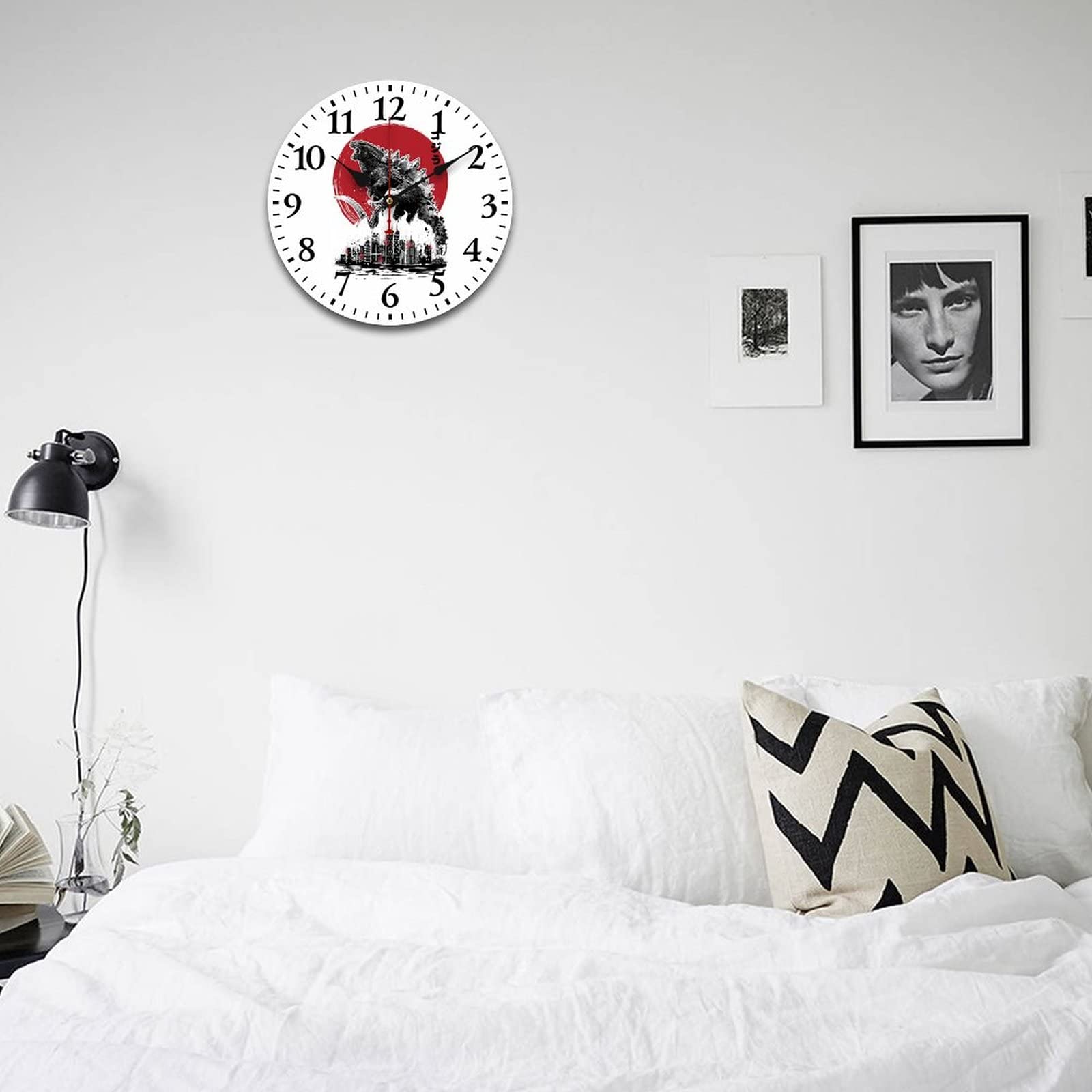 Amazon.co.jp: ゴジラ 掛け時計 木製壁掛け時計 静音 連続秒針 壁掛け