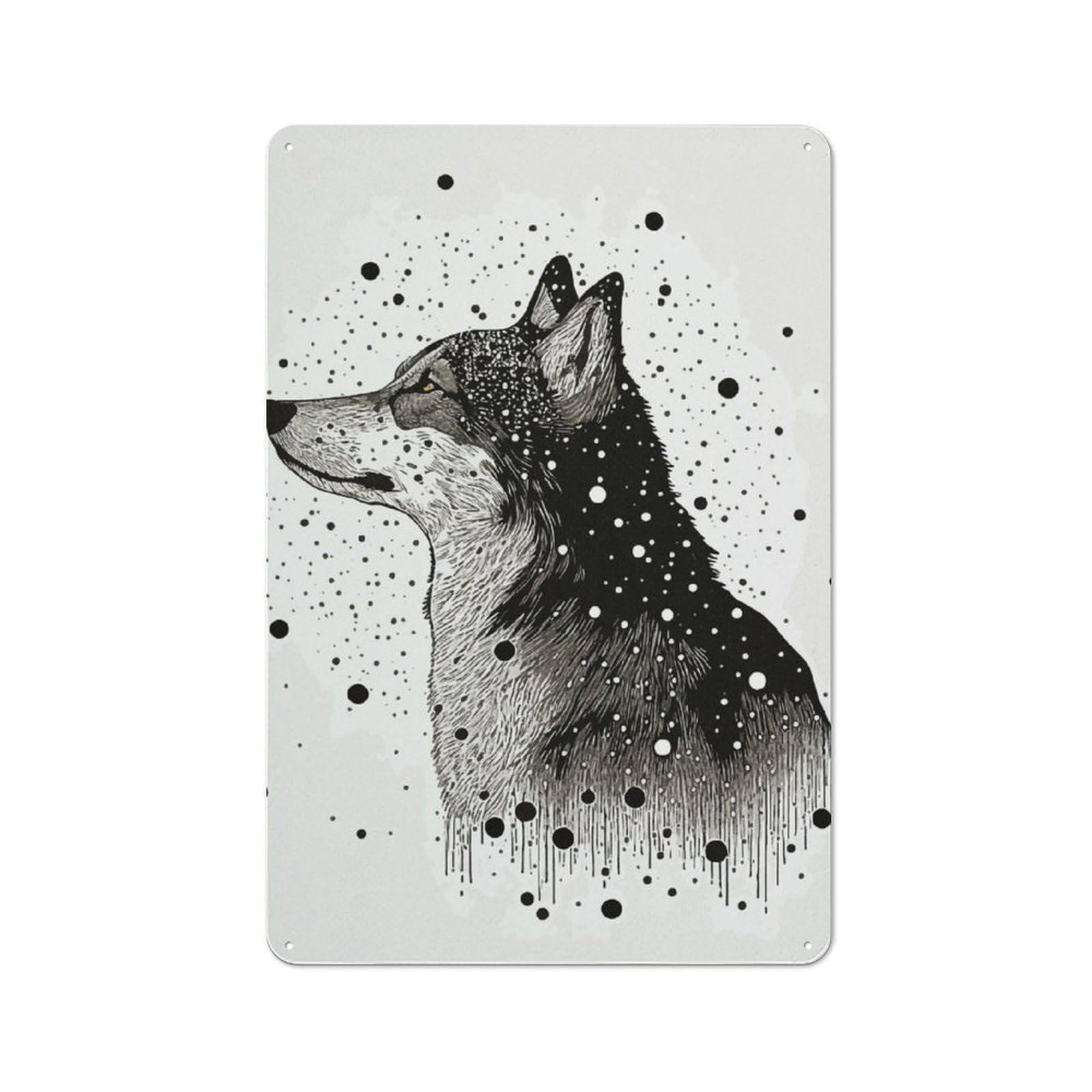 Drawing Wolf Printed Metal Sign, Easy to Hang Plaque for Living Room, Hallway, Kitchen Or Pet Corner, 30x20cm