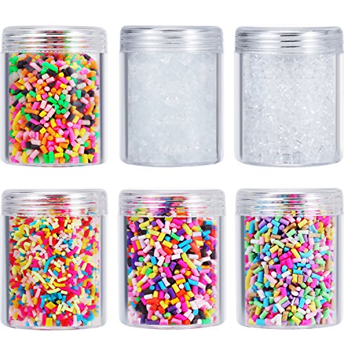 6 Bottles of Colorful Fake Candy Sweets Sugar Chocolate Ice Sprinkles Decorations for Fake Cake Dessert Simulation Food Slime Kit DIY Crafts with Storage Bottles (Multicolor and White)