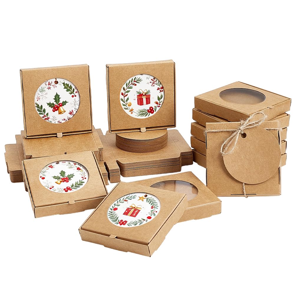 PH PandaHall 50pcs Sublimation Ornament Blanks Box, 3.7x3.7x0.7 inch Ceramic Discs Packaging Box with Clear Window Small Gift Boxes for Personalized Sublimation Ceramic Gift Packaging
