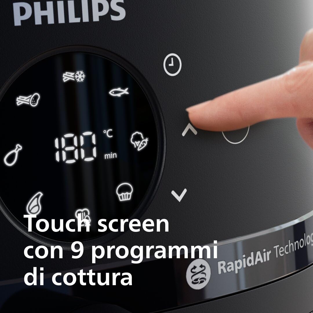 Philips Airfryer Serie 2000 – Friggitrice ad Aria 6,2L Con Finestrella di cottura, 1700W, RapidAir, 13 Modalità di Cottura, Facile da Pulire, Touchscreen, Risparmio Energetico (NA230/00)