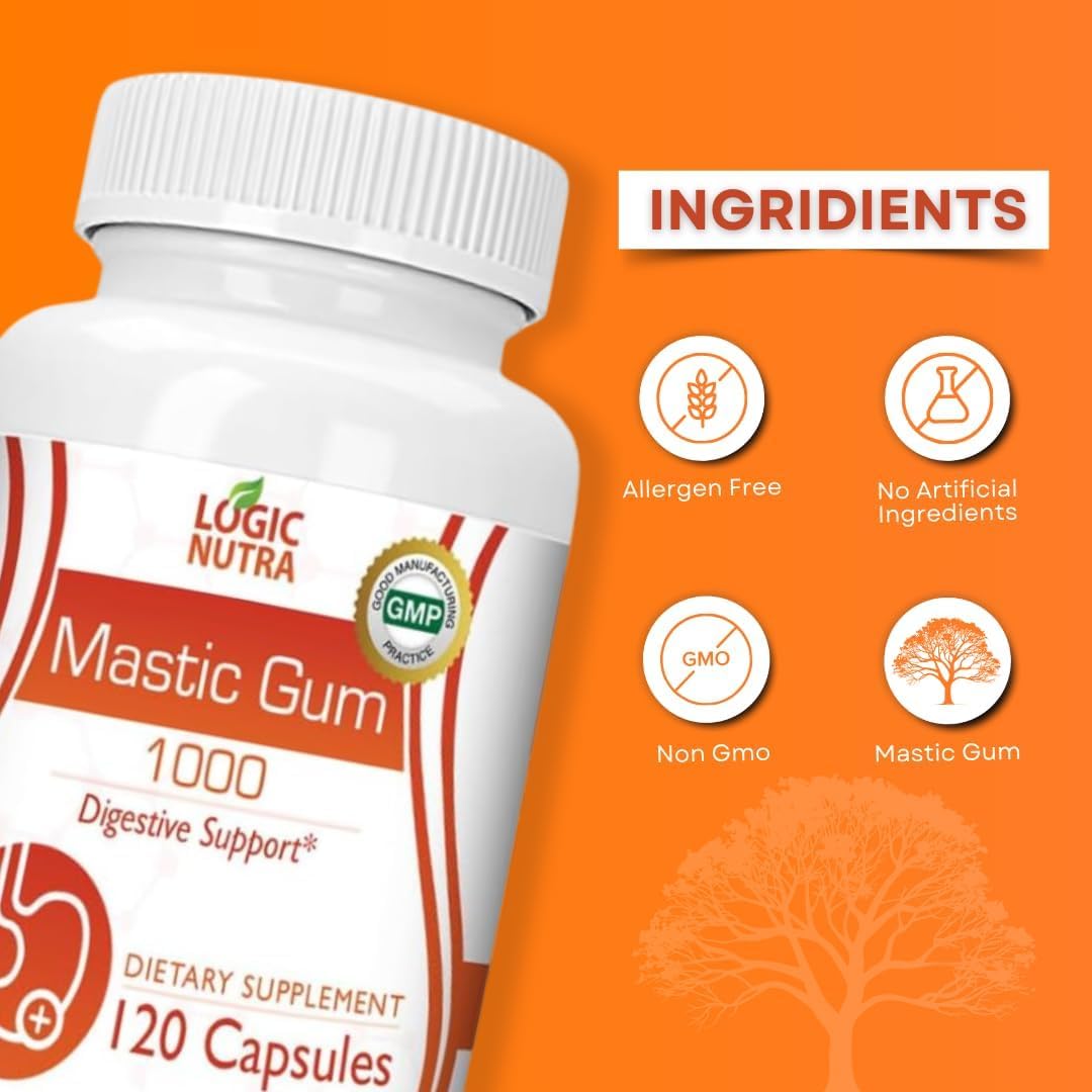 Premium Mastic Gum Capsules - Natural Gastrointestinal Support Supplement, 1000mg Per Serving - 120 Capsules (1 Bottle) — Amazon image 4