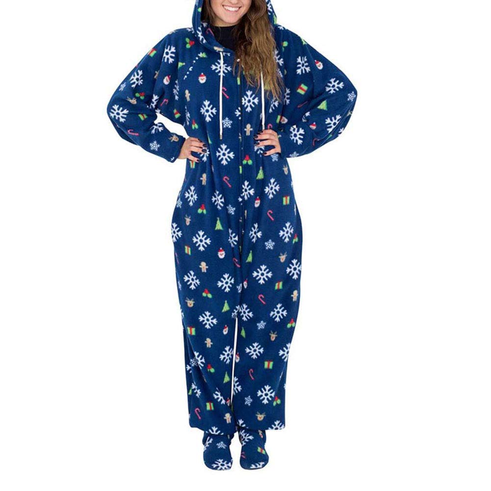 Pijama de forro polar con capucha y sin pies para mujer, pijama cálido y acogedor de felpa para adultos, pijama novedoso de una pieza, azul marino, M