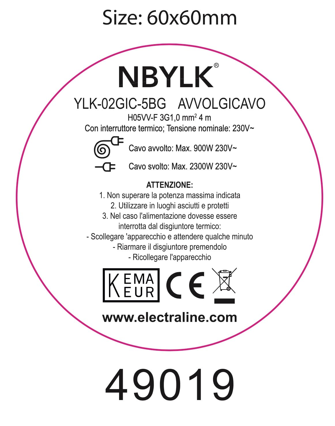 Electraline 49019 Prolunga Elettrica con Avvolgicavo, 3G 1 mm, Lunghezza 4 m, 4 Prese Bivalenti, Spina 16 A, Nero