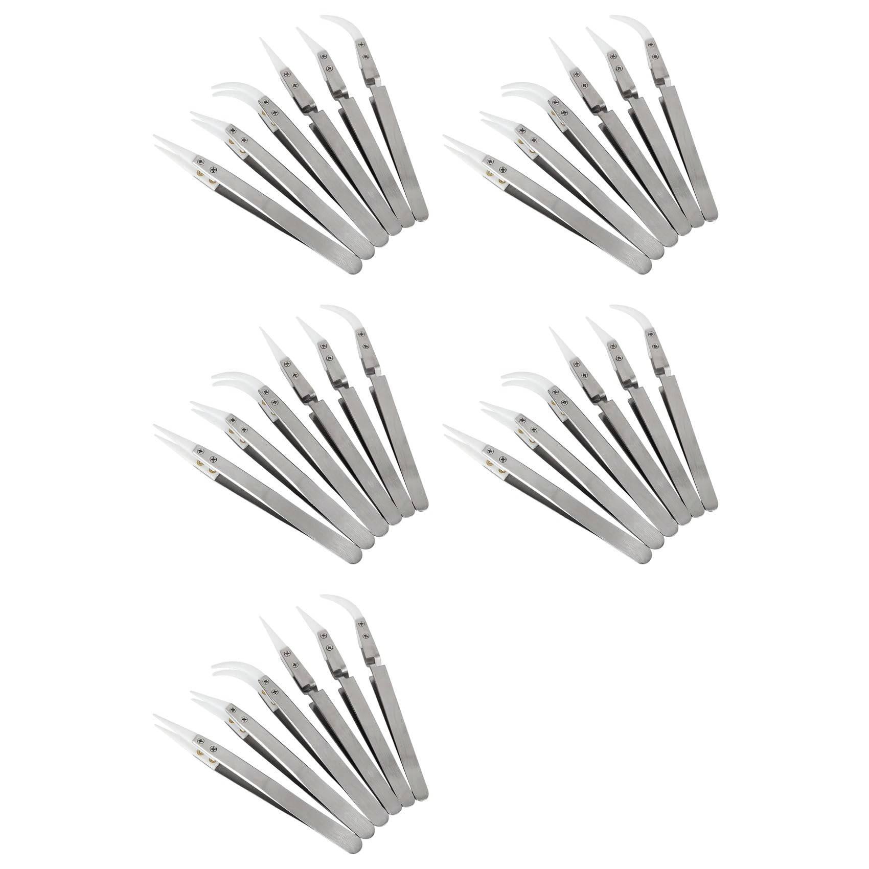 Jnchdghwa As Shown 30 Pcs Ceramic Reverse Solder Tweezers, Non-Conductive, Anti-Magnetic Pointed And Curved Tips Tweezers Set