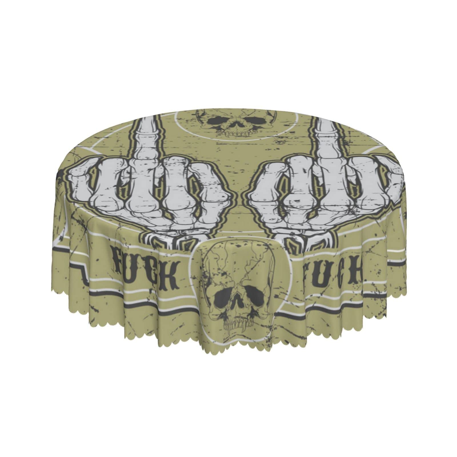 Lsjuee Fuck Finger Symbol Skeleton Round Tablecloth 60 Inch Printed Washable Tablecloth for Dining Party Holiday Fall Home Decorative