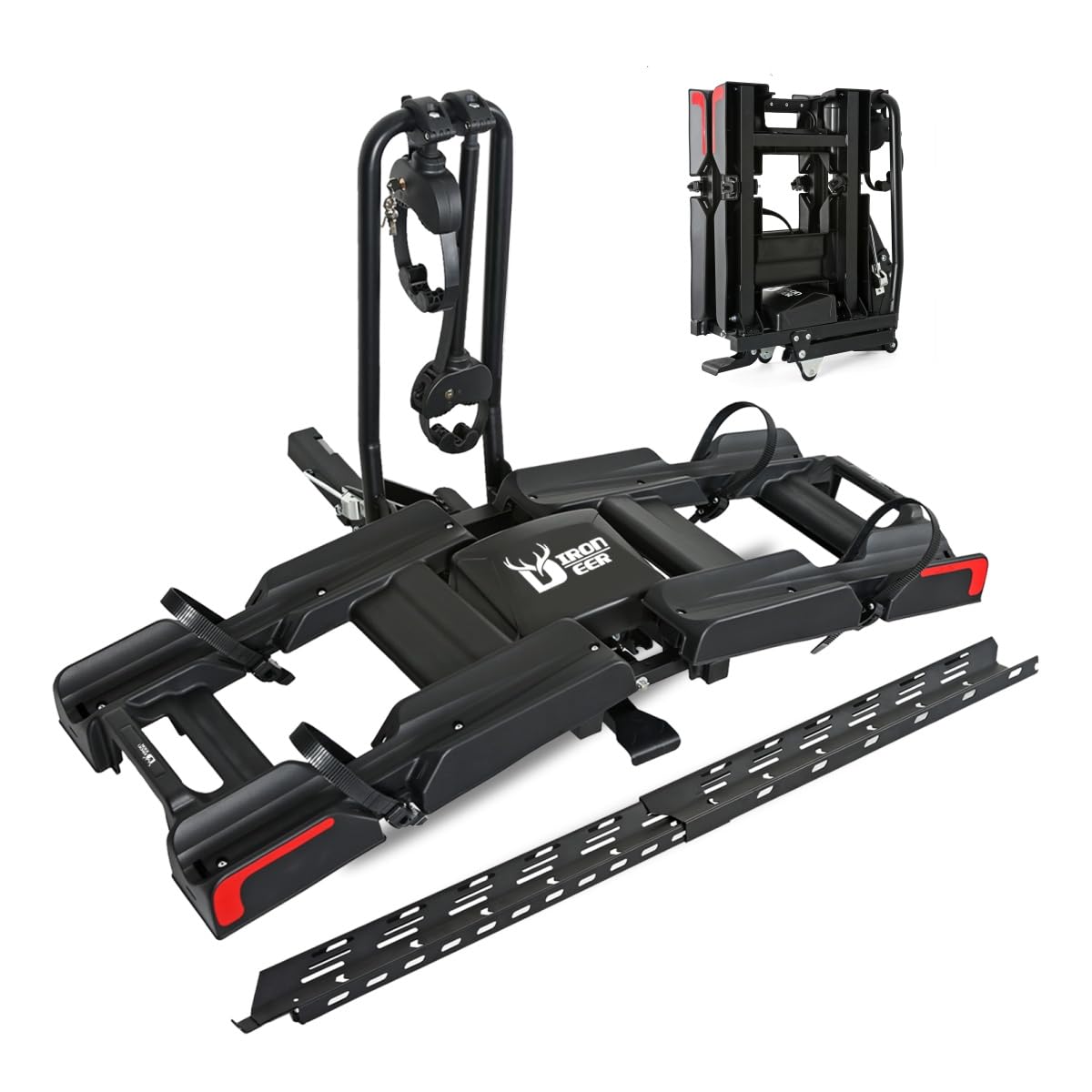 Eco Pro Upgraded 200lbs EBike Rack with Ramp for 2 E-Bikes, Hitch EBike Rack for Cars SUVs Trucks, Foldable Tilting Bike Rack Platform for Tow Hitch 2" Receiver, E-Bike Carrier Fits up to 5" Fat Tire