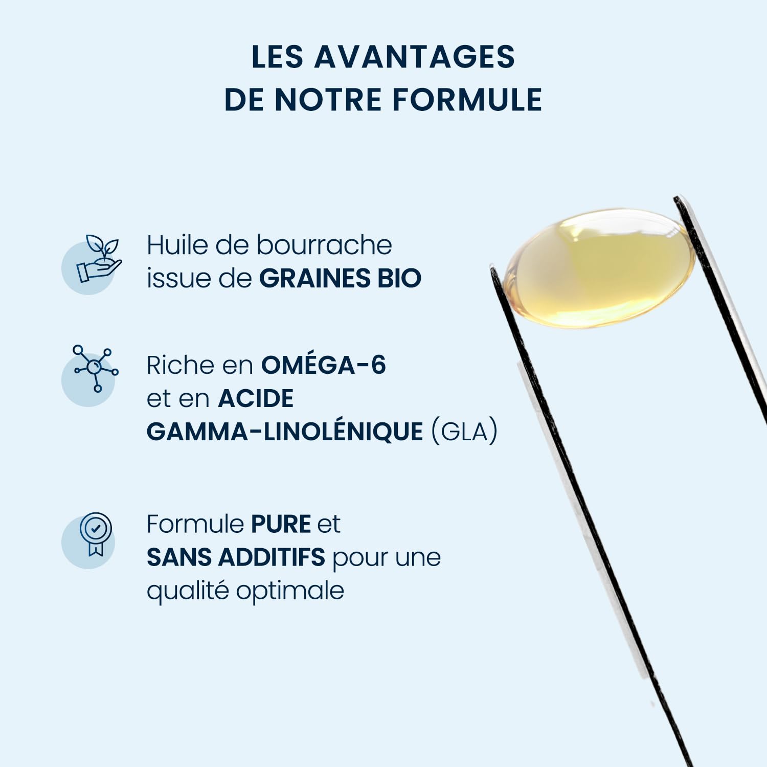 Huile de bourrache bio pure – huile de bourrache certifiée sans carraghénane et sans gélatine – 20% Acide gamma linolénique – 60 capsules (1mois)
