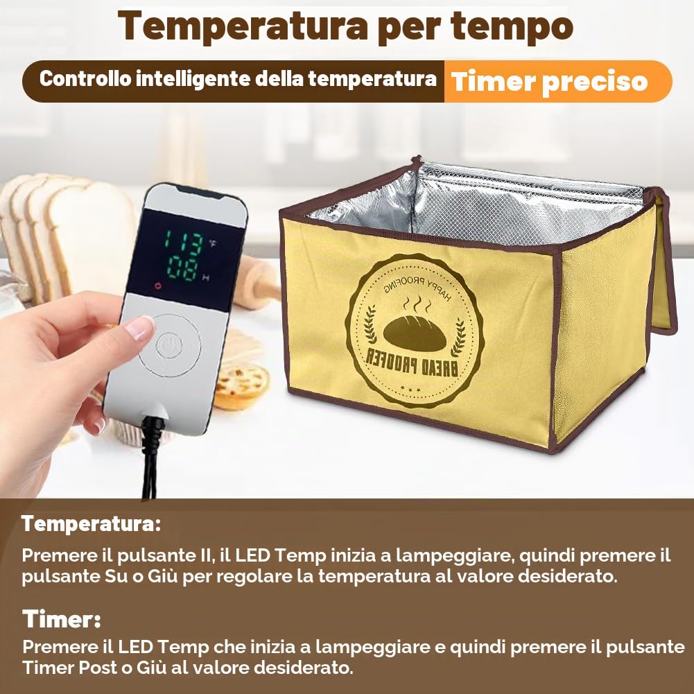 Gärbox per lievito madre, contenitore per impasto pizza con coperchio - Scatola pieghevole per lievitazione del pane 30L, temperatura e timer, scatola per impasto pizza con coperchio, teglia