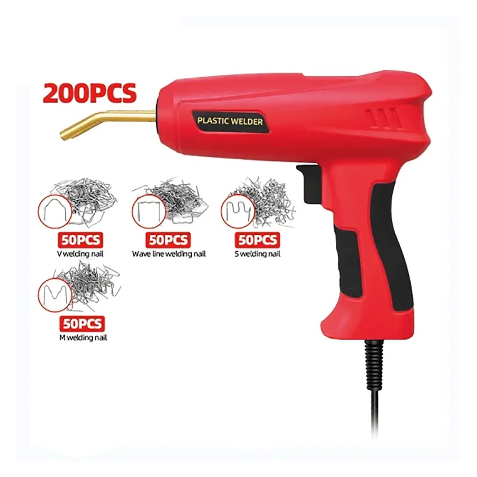 Pistola de clavos, Kit de pistola soldar plástico mejorada 200W, reparador alta potencia, grapas hierro for, reparación automóviles PVC, herramienta alambre clavos