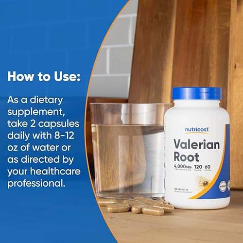 Miniatura 7 de Nutricost Cápsulas de raíz de valeriana (1000 mg por porción), 120 cápsulas, equivalente a 4,000 mg por porción (extracto 4:1), tapas vegetarianas
