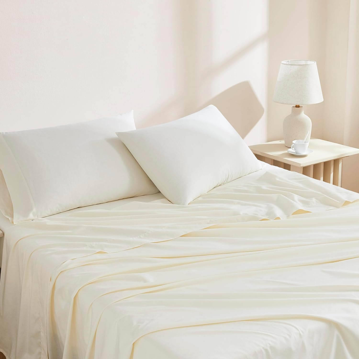 Linen Closet 144 Thread Count Organic Cotton 3-Piece Sheet Set,Twin, Fresh Ivory