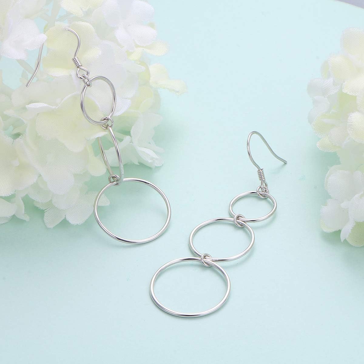 S925 Sterling Silver Long Hoop Circle Dangle Drop Earrings for Women - Image 5