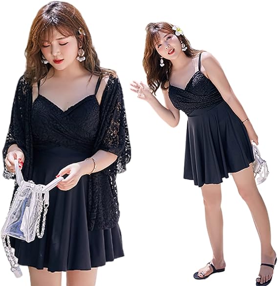 Amazon Porin 水着 レディース 体型カバー 大きいサイズ 2点セット ブラウス付き オールインワン ワンピース エレガント 大人 ママ 水着 プール 温泉 ビーチ 砂遊び 旅行 かわいい セクシー 大人 黒 ワンピース 通販