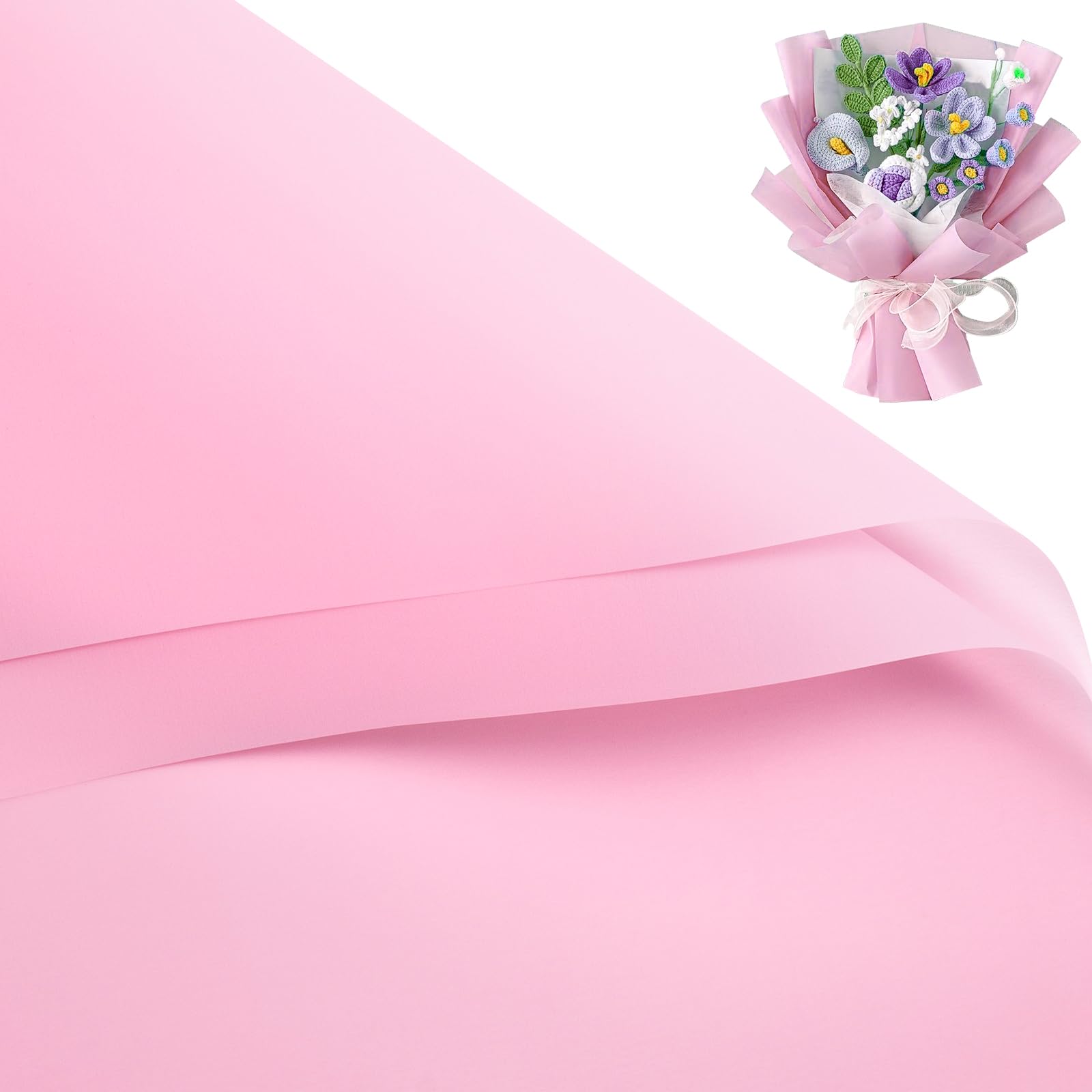 WRAPAHOLIC 20 arkuszy papieru do pakowania kwiatów – 56,9 x 56,9 cm, czysty jasnoróżowy, wodoodporny papier do pakowania bukietów kwiatowych, artykuły do kwiaciarni, papier do pakowania na ślub