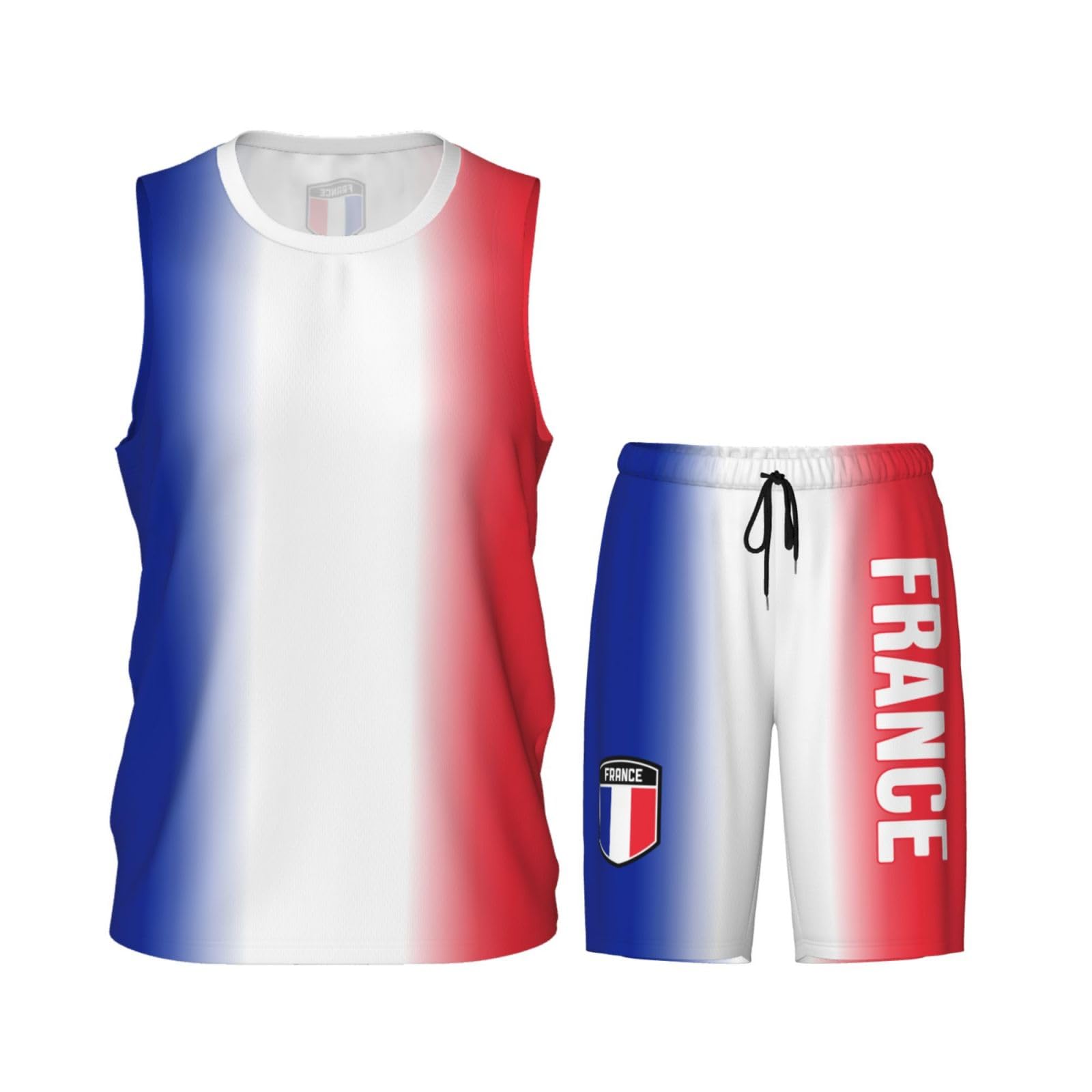 DABOYOZHZH France Flag Basketball Uniform Suit for Men Team Training Athletic Gradient Jersey