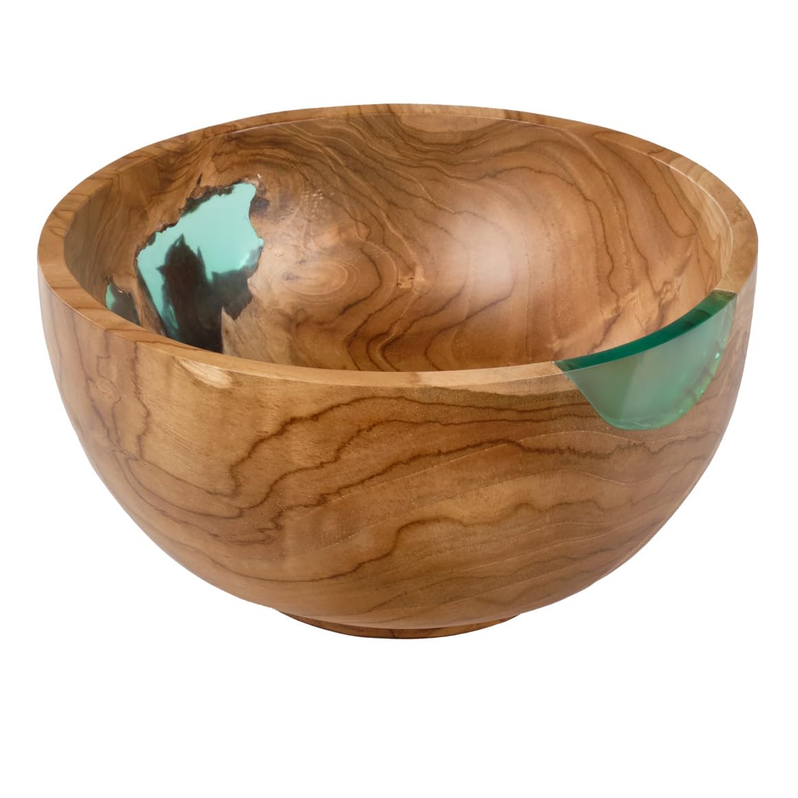 Meubletmoi Saladier Rond D. 28 cm en Bois de Teck et résine Bleue Transparente décoration Cuisine – Unique et Original – Rogue