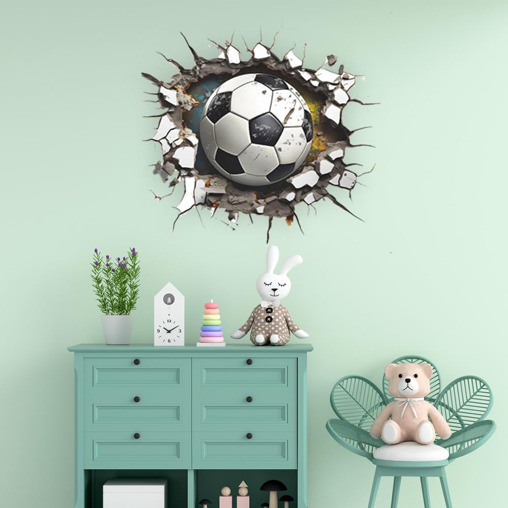 Pegatinas de Pared Fútbol, 3D Vinilos de Pared Decorativos, Pegatinas de fútbol en 3D para Habitación de Adolescentes y Niños Vinilos Adhesivo Pared Futbol Poster Futbol Decoración de Pared