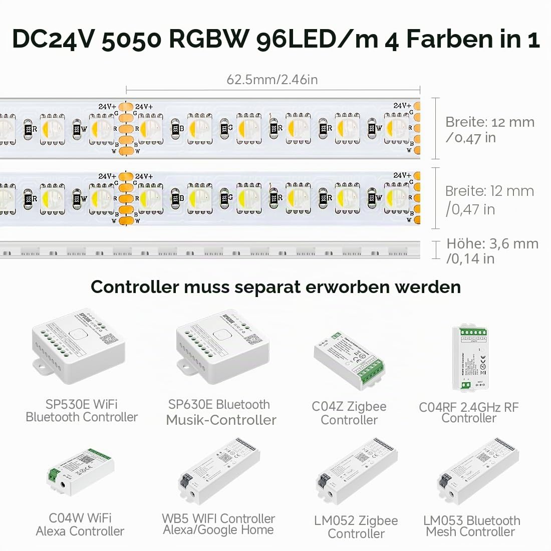 BTF-LIGHTING RGBWW LED Streifen 5050SMD LED RGB+Warmweiß 24V 5M 96LEDs/m