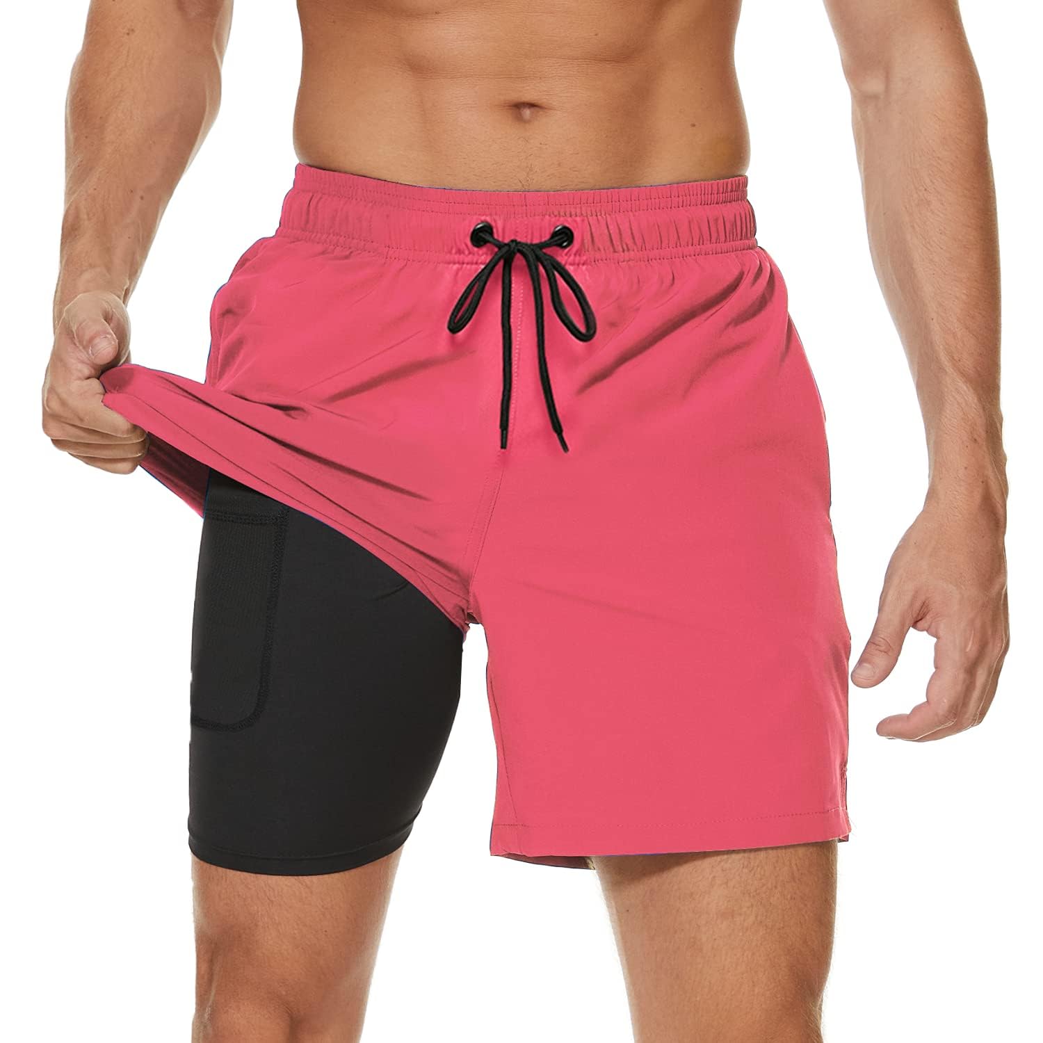 Arcweg Badehose für Herren mit Kompression Liner 2 in 1 Atmungsaktiv Badeshorts Männer Elastisch Trainingsshorts Verstellbar Tunnelzug mit Reißverschlusstaschen