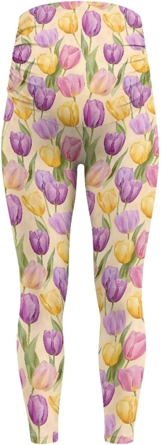 Women's Maternity Leggings with Pockets Over The Belly Pregnancy Workout Full Length Leggings Active Yoga Pants