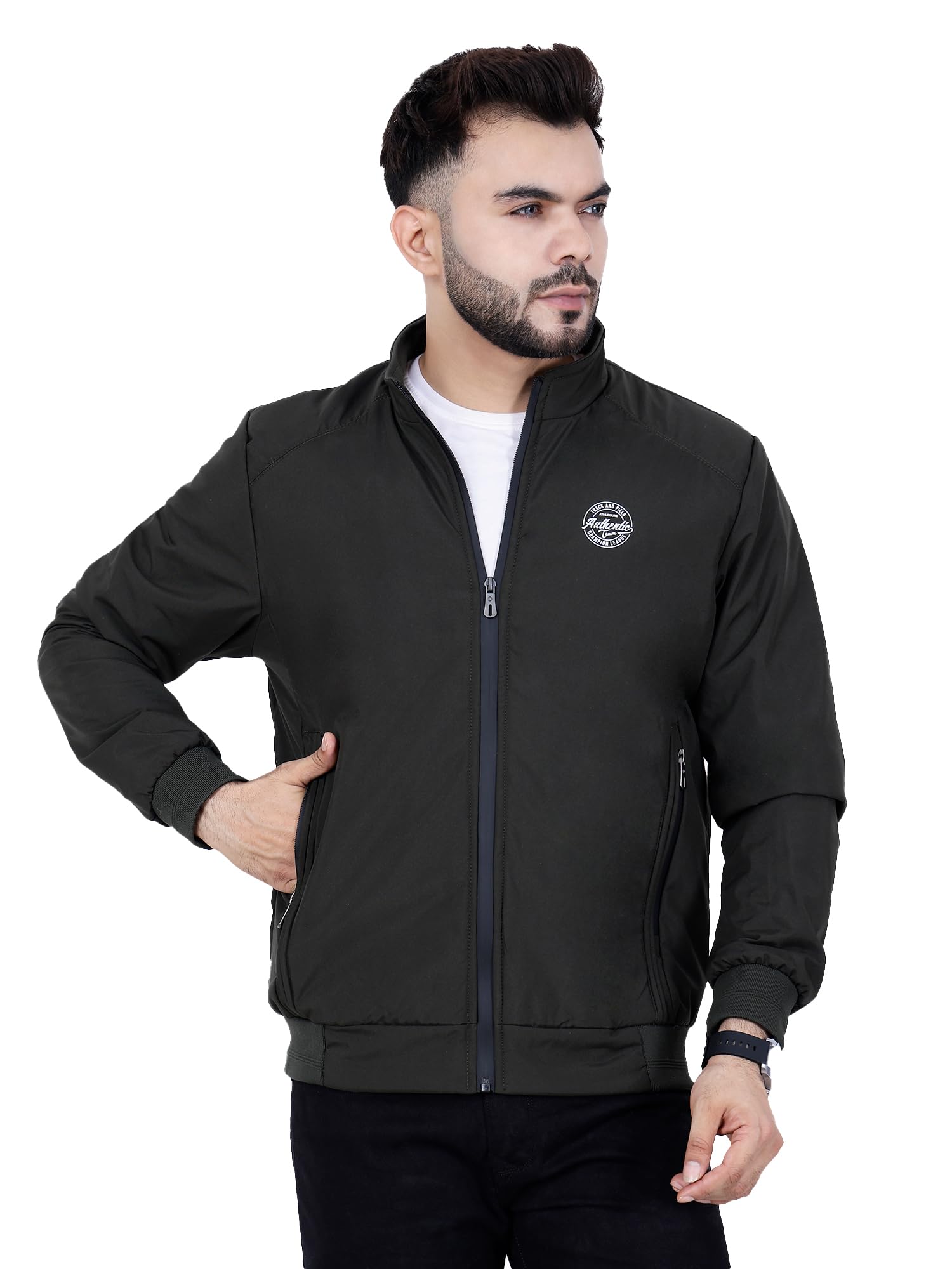 Full Sleeves Bomber Jacket for Men | TPU Men's Standing Collar Lightweight Winter Jacket, Regular Fit-image-11