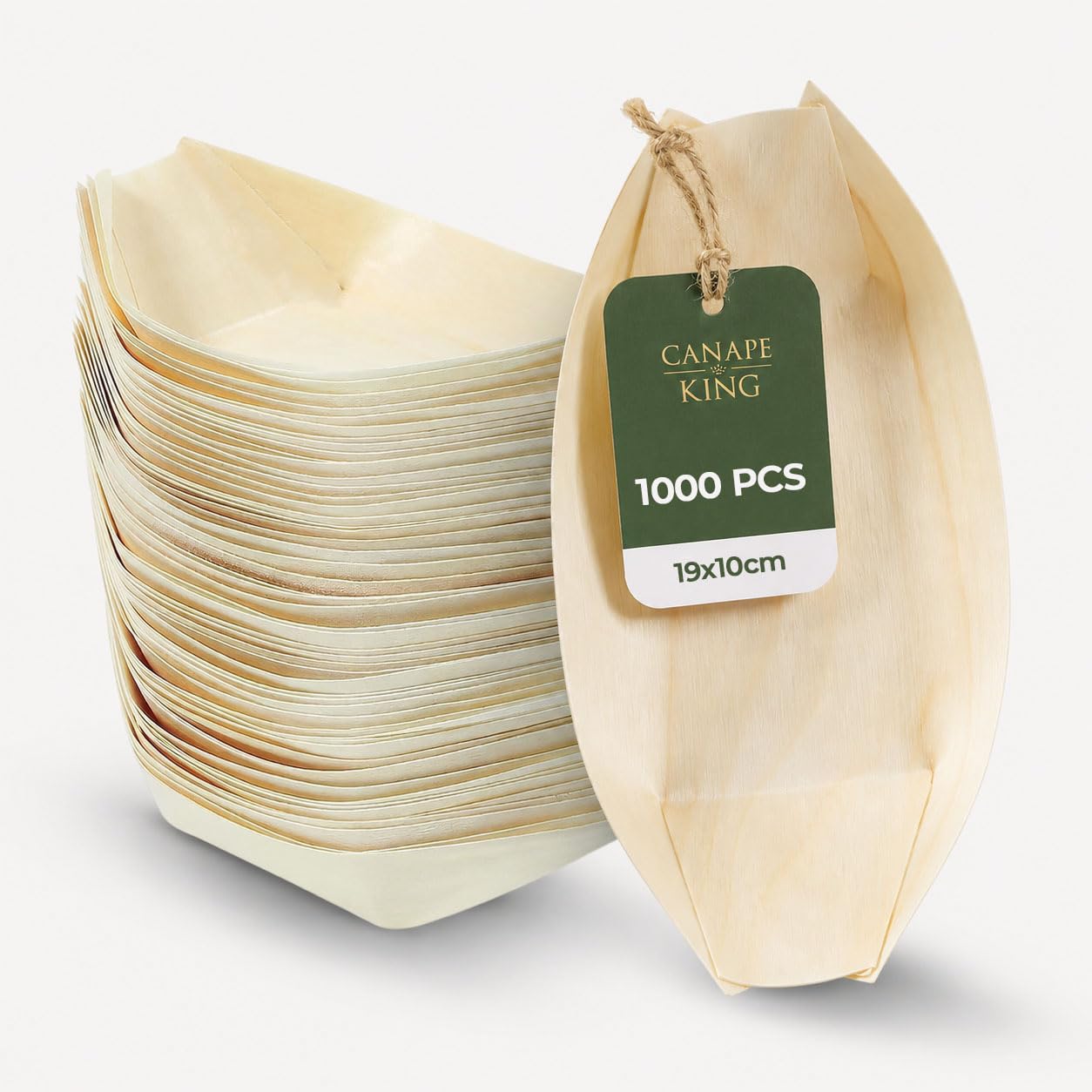 Canape King 1000 pcs Wooden Bamboo Boats - Disposable Pinewood Food Serving Boat - Eco-Friendly Canape, Sushi Serving Trays Perfect for Weddings Birthdays Christmas (XL (19x10cm))