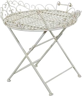 Biscottini Mesa de jardín, Hierro Forjado, Color Blanco, 72X65