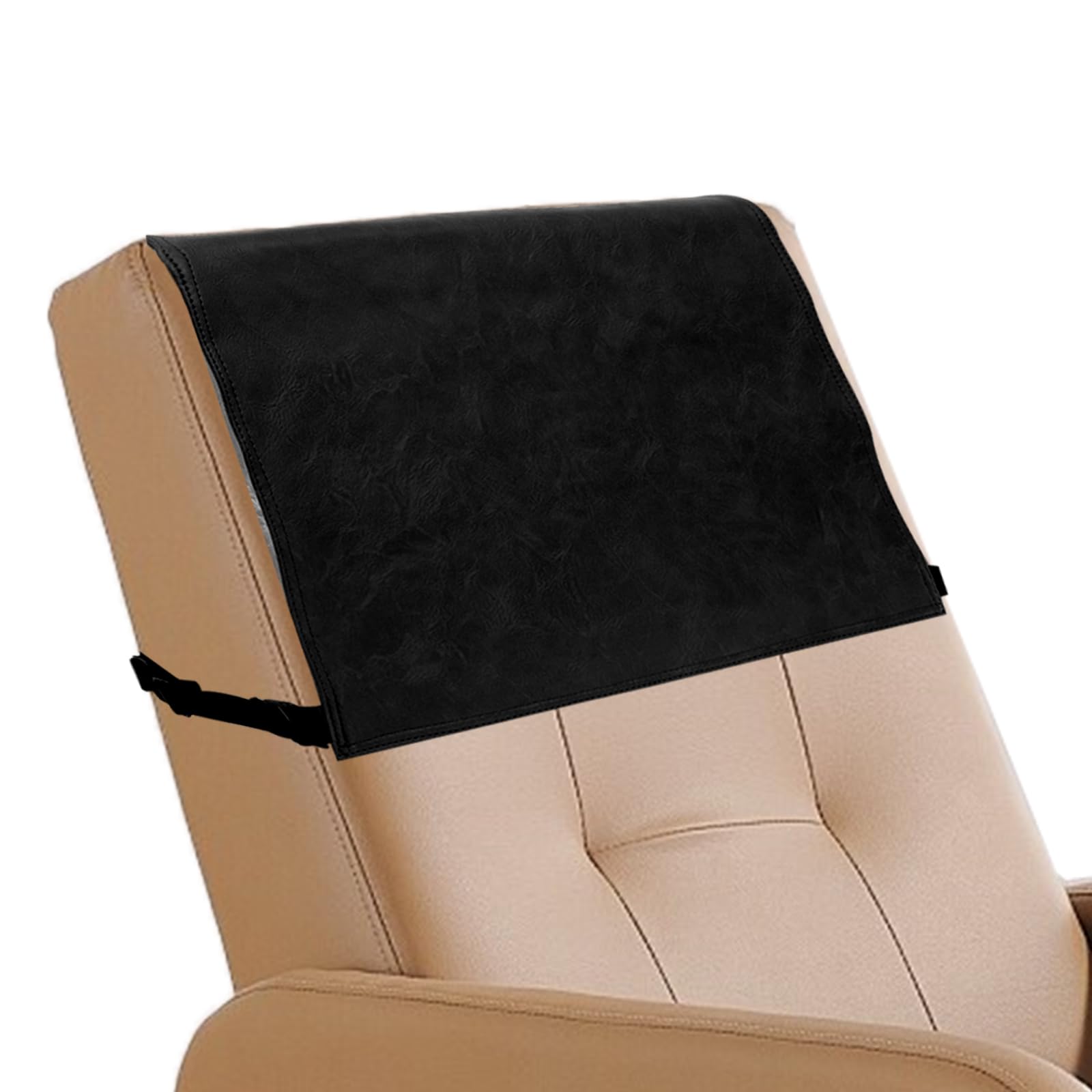 Headrest Cover for Recliner Chair, Recliner Headrest Protector, Faux Leather Headrest Cover with Elastic Straps, Chair Arm Headrest Covers, Couch Headrest Cover for Sofa Couch (Black)