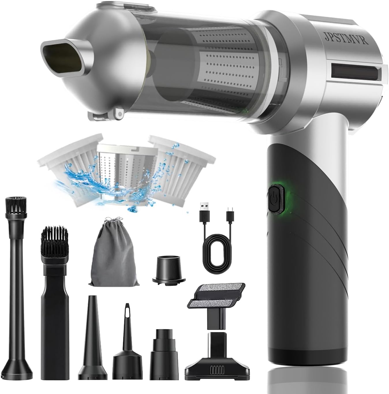 Car Vacuum Cleaner, 18000PA Vacuum Portable Cordless, 4 in 1 Air Duster with LED Light and Multi-Nozzles, 120W High Power Rechargeable Foldable Vacuum Cleaner for Home, Office, Pet