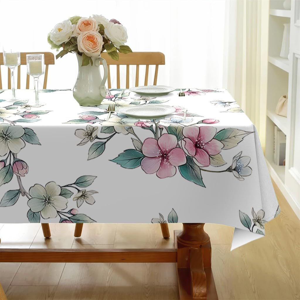 Nappe fleur de cerisier 140x200 anti tache lavable pour table rectangulaire
