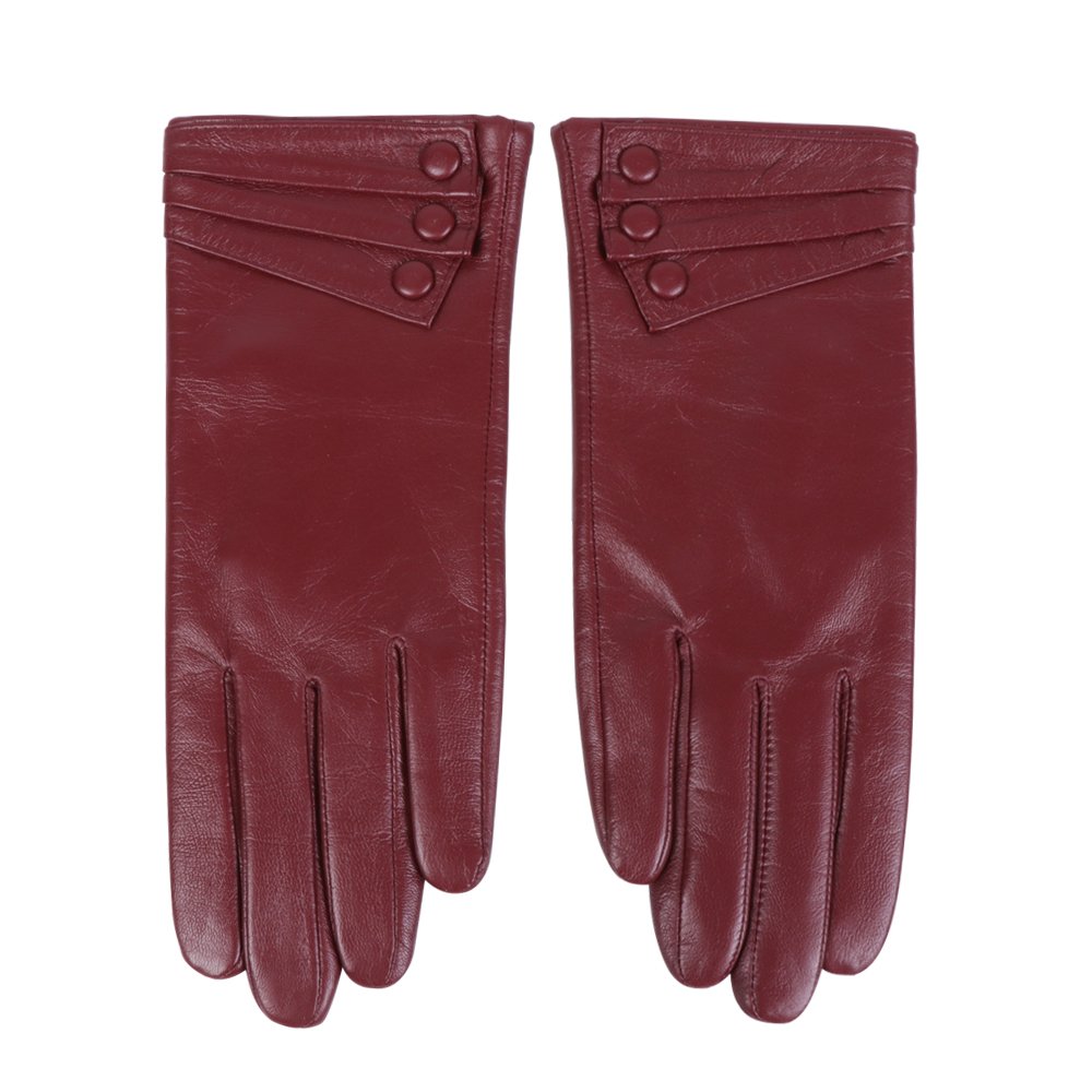 Nappaglo Nappa Leather Gloves Warm Lining Winter Button Decoration Lambskin for Women - Wine Red (Non-touchscreen) - Medium