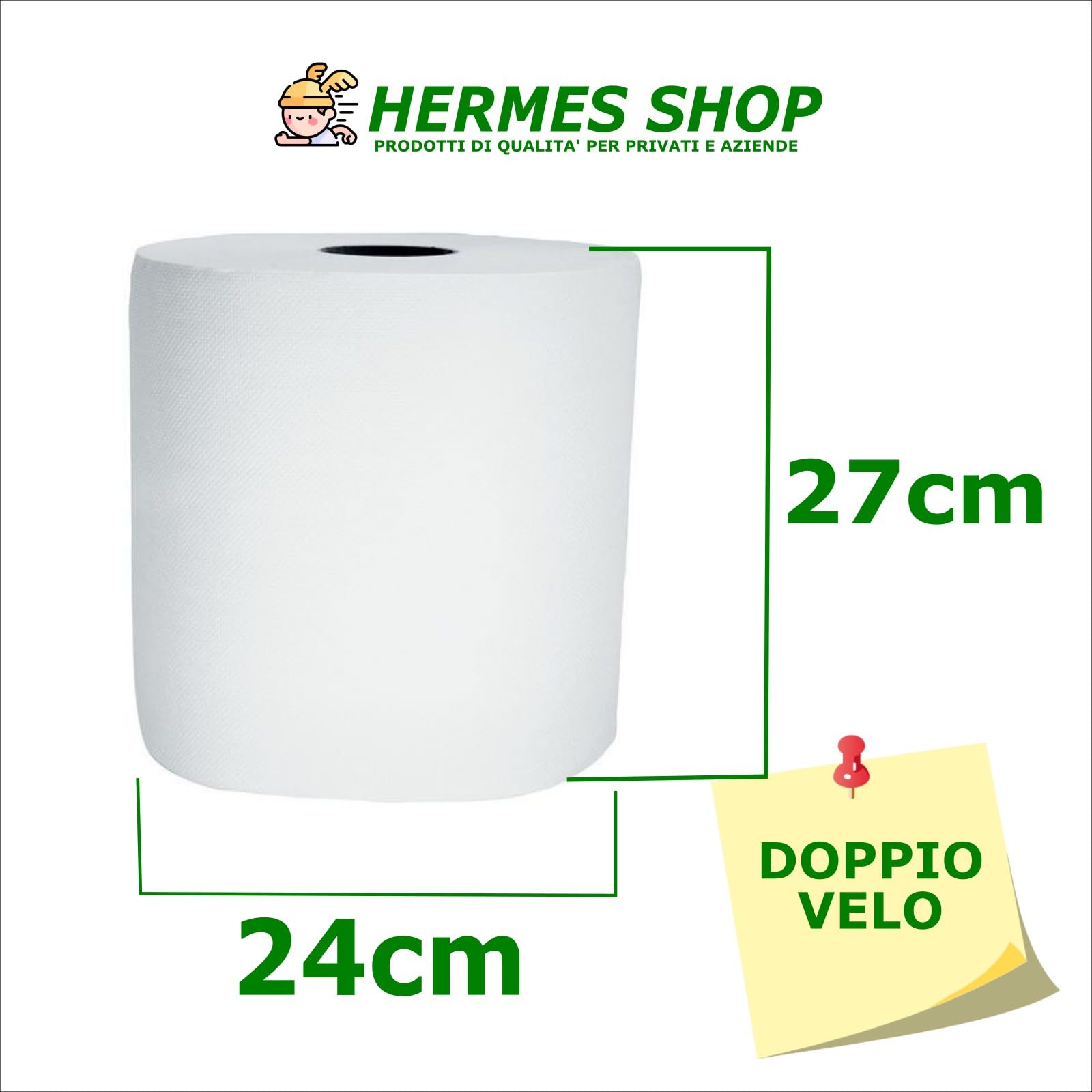 Hermes Shop 2 Rotoloni 1600 Strappi Asciugatutto 2kg Bobine 2 Veli Pura Cellulosa Rotoli Industriali per tutti gli Usi