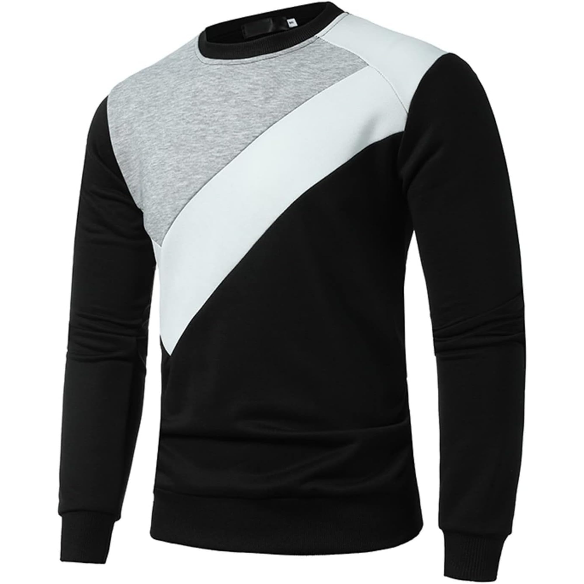 Maiyifu-GJ Men's Casual Colorblock Long Sleeve Pullover Crew Neck Contrast Color Sweatshirt Fleece Novelty Color Block Shirt (Black2,Large)