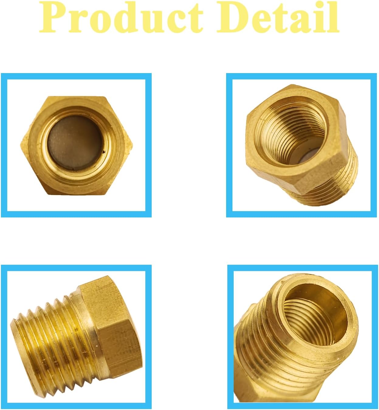 10 PCS Brass Reducer Hex Bushing Threaded Pipe Fitting 1/4" NPT Male x 1/8" NPT Heavy Duty Brass Fitting Pipe Hose Tube Adapter Convert