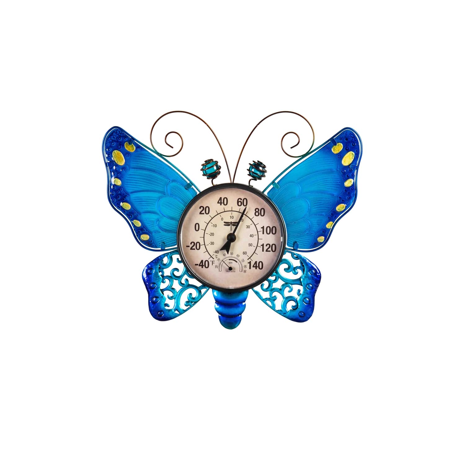 Evergreen Butterfly Outdoor Wall Thermometer, Blue