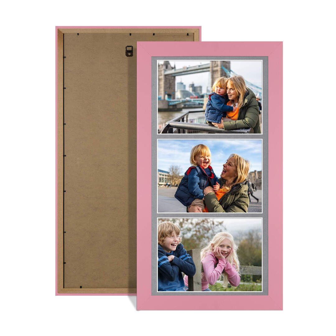 Procut Global 16X8 Pastel Pink Photo Frames For Multiple Pictures with Mid Grey Mount-Modern Collage Frame with 3 Apertures (3x) 7X5-Engineered Wood with Shatterproof Perspex โ image 1
