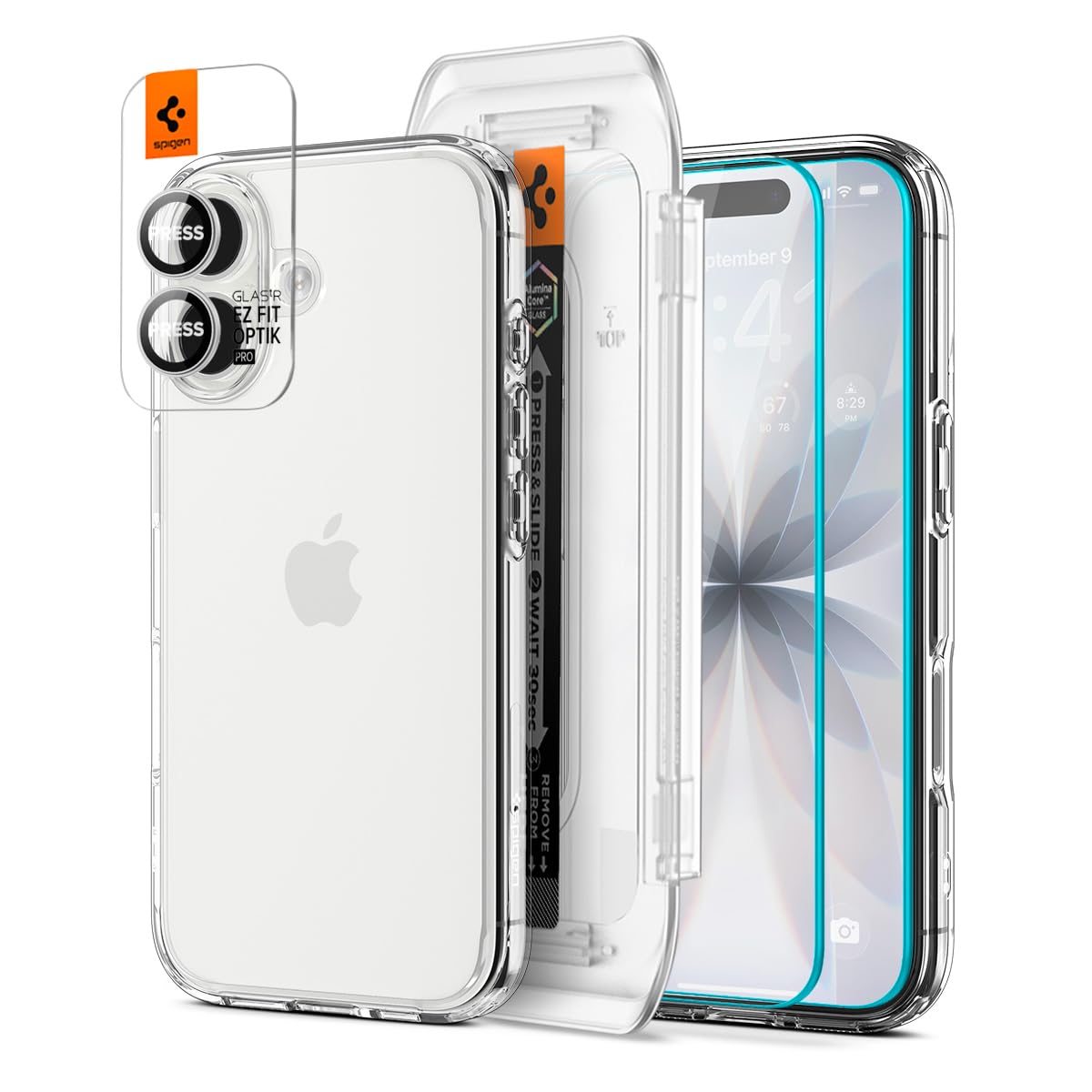 Spigen Ultra Hybrid Pack - Cover Trasparente e Vetro Temperato per Schermo/Fotocamera per iPhone 17